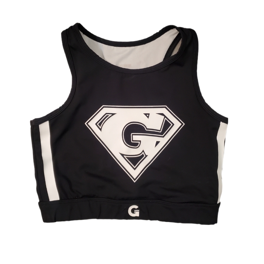 GRRRL Women's Black White Logo Long Line Compression Sports Bra‎ Medium